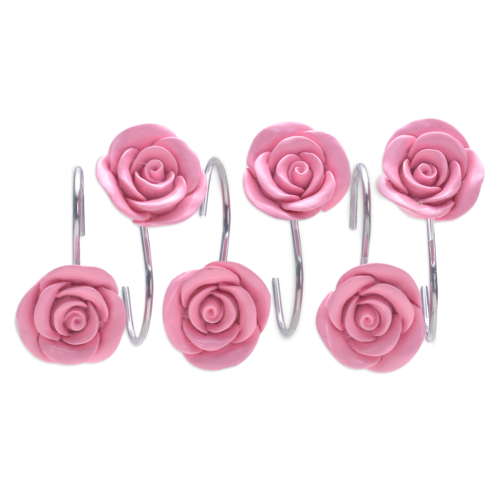 WADEO 12 PCS Fashion Decorative Home Rose Shower Curtain Hooks For