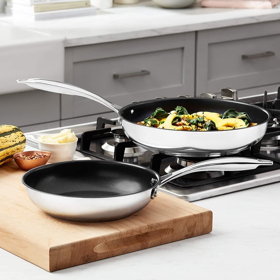 Non-Stick Stainless Steel Fry Pan Set, 10-Inch and 8-Inch, Oven and Induction Safe