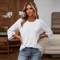 thumbnail image 7 of Qwertyu Womens Top 3/4 Sleeve T-shirts for Women Casual Crew Neck Three Quarter Length Sleeve Solid Fashion Loose Pullover White M, 7 of 7