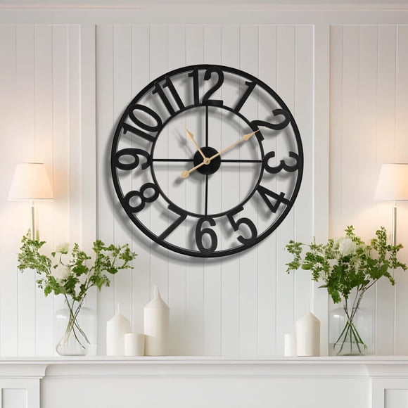 Vantic 24 Inch Large Wall Clock, Arabic Numeral Metal Oversized Wall Clocks for Living Room Decor, Bedroom and Kitchen, Completel