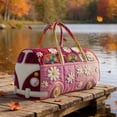 thumbnail image 2 of Hippie Van Quilted Weekender Duffle Bag, Boho Vintage Floral Travel Carry On Bag with Strap for Gym Yoga Weekend Trip, 2 of 7