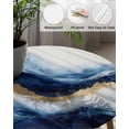thumbnail image 5 of Abstract Ocean Rough Sea Fitted Round Tablecloths Elastic Edged Table Covers 45"-54",Marine Big Wave Navy Blue Gold Waterproof Dining Room Kitchen Table Cloth for Holiday Party Tables Decor, 5 of 8