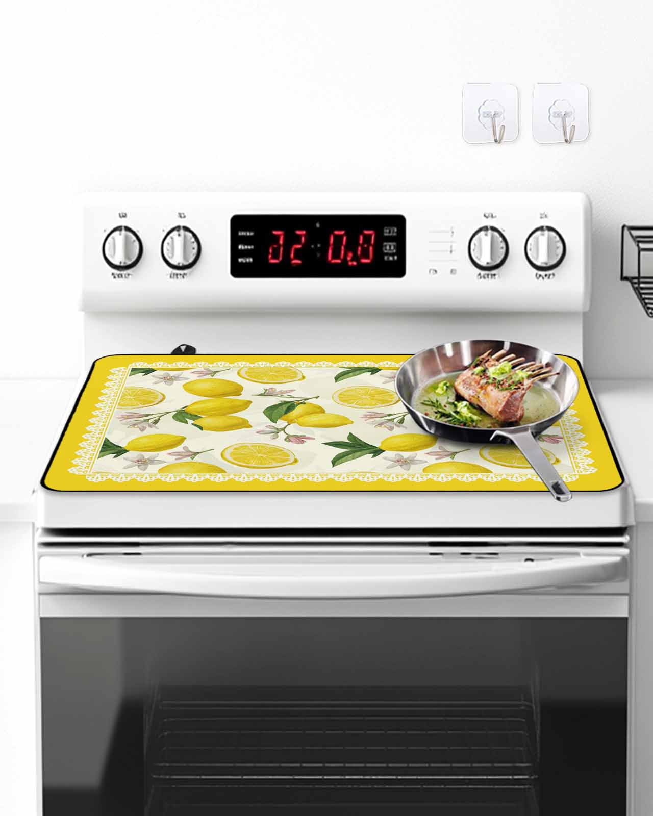Stove Top Covers for Electric Stove, Yellow Summer Lemon Glass Stovetop Cover Protector, Summer Botanical Watercolor Induction Cooktop Protector Oven Mat for Kitchen Countertop 24"x21"