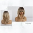 thumbnail image 6 of Wig with Bangs, Wigs for Women, Brown Mixed Natural Blonde Wavy Synthetic Hair Wigs With Bangs For Women, 6 of 9