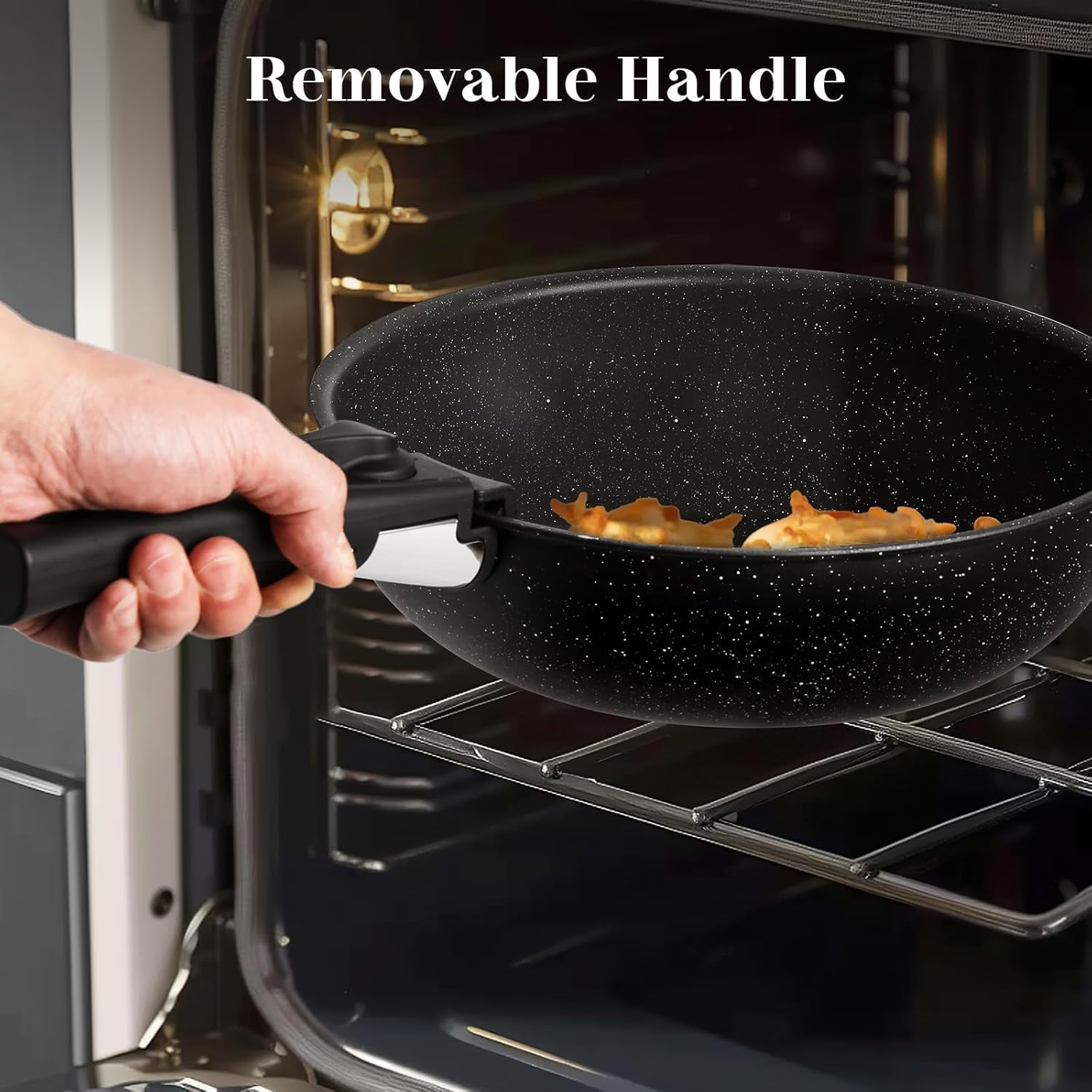 12-Piece Nonstick Pots and Pans Set, Stackable Kitchen Cookware Sets with Removable Handle, Induction Compatible, Black