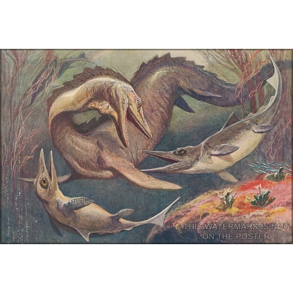 24"x36" Gallery Poster, mosasaurus ichthyosaurus by heinrich harder