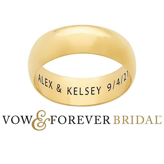 Vow & Forever Personalized Planet Bridal 14K Gold over Sterling Silver Inside Engraved Wedding Band (7mm) ,Women's