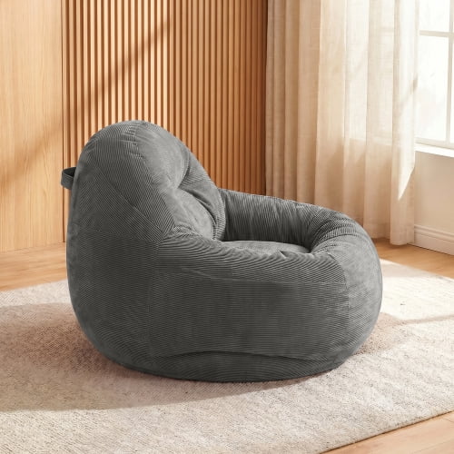 Bean Bag Chair with Memory Foam – Fluffy Cozy Lazy Chair for Dorm, Apartment & Living Room, Gray