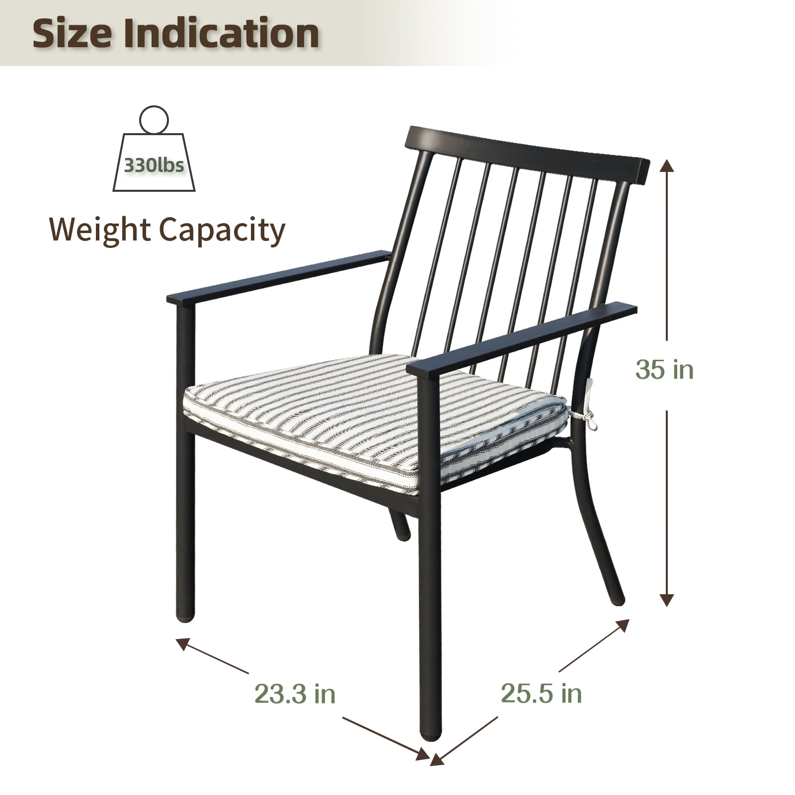 MOONMISS Set of 4 Stackable Wrought Iron Patio Dining Chairs with Cushions,Outdoor Arm Chairs for Porch Lawn Garden Backyard,Black