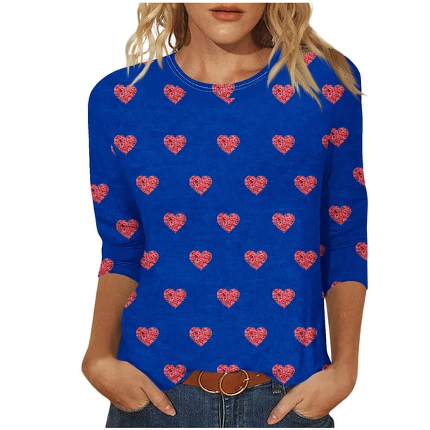 Camisetas Casuales de las Mujeres 3/4 Manga Cuello Redondo Impreso Blusa Imitación Estante Tela, Camiseta de Moda Superior para el Hogar Diario Y Desgaste Casual Todo el Año