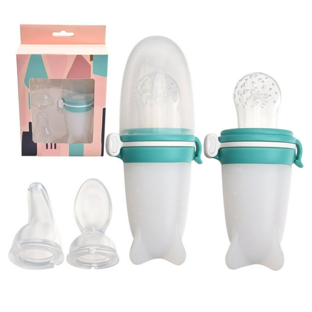 Biberón 3 en 1 para bebé, 3 piezas, tetina suave, portátil, de silicona elástica, para la dentición, color verde