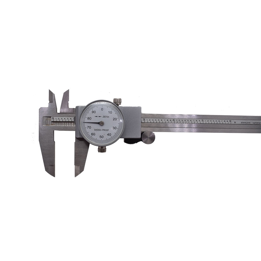 6" Dial Caliper 0.001 Stainless Steel Shockproof 4-Way Measurement with Plastic Case
