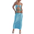 thumbnail image 2 of VISgogo - Conjuntos de 2 uds para mujer, retales con cremallera en la espalda, camisetas sin mangas sin tirantes y falda larga con cintura elástica VISgogo moda, 2 of 8
