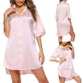 thumbnail image 5 of Argulvti Women's Solid Sleeping Shirt Half Sleeve Single Breasted Loose Nightshirt Home Wear, 5 of 6