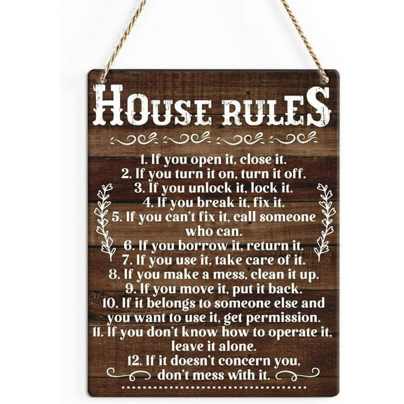 Rustic House Rules Wood Decor Sign, House Rules If You Open It Close It Printed Wood Sign Wall Art, Hanging Door Sign, Decorative Wood Sign Home Decor 8x10