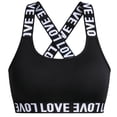 thumbnail image 4 of Alun Women's Letter Print Sports Bras Soft Breathable Cross-Back Design Comfort Activewear Stretch Lightweight Stylish Ribbing Full Coverage Everyday Gym Bralette Black M, 4 of 6