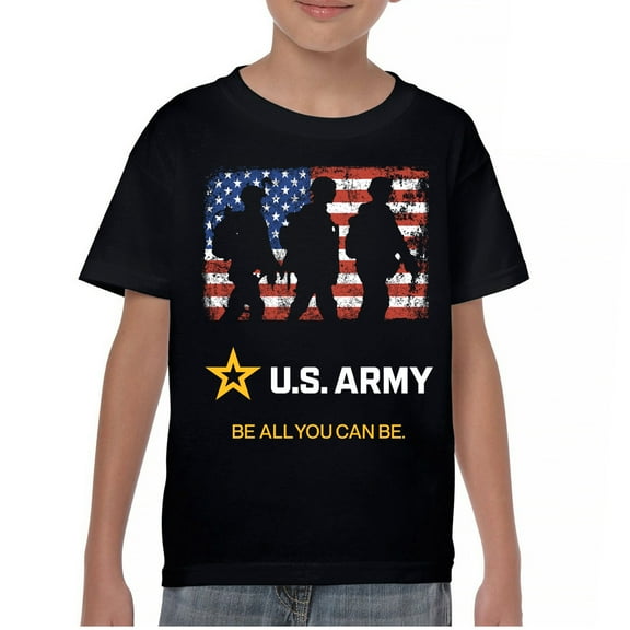US Army Be All You Can Be Youth T-shirt American Flag Military Veteran DD 214 Patriotic Armed Forces Licensed Kids