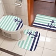 thumbnail image 4 of Anchor Aqua Bath Mat 3 Piece Bathroom Rug Set, Modern Navy Blue White Striped Nautical Non Slip Bath Rug Contour Mat and Toilet Lid Cover, Absorbent Shower Mats Soft Bath Rugs and Mats Sets, 4 of 8