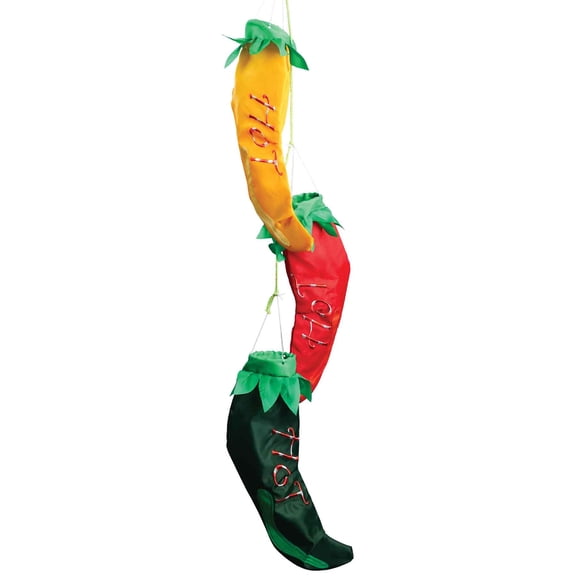 In the Breeze 4269 — String of Hot Chilies 3D Windsock — Fun, Colorful Outdoor Decor — Kitchen Accent