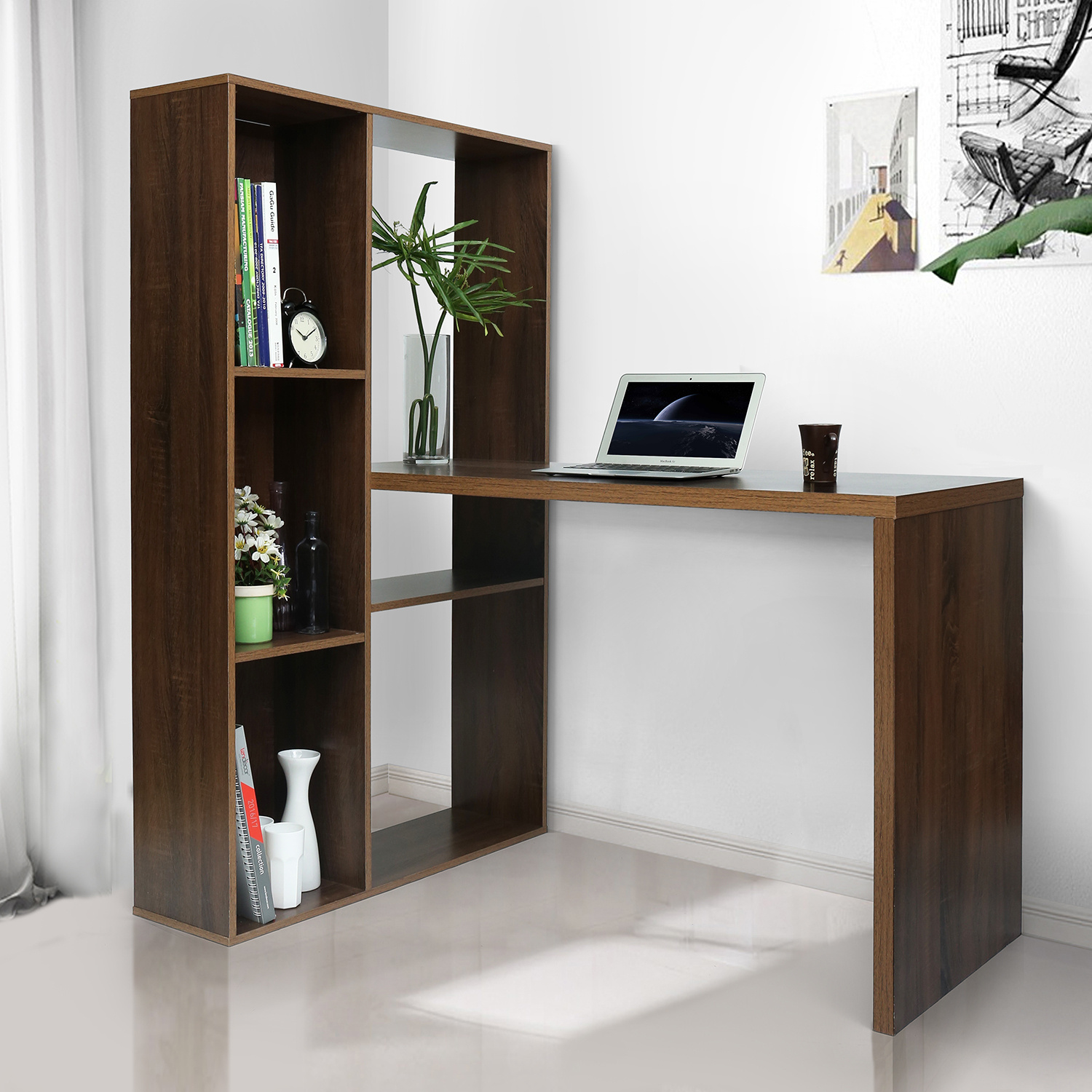 Kepooman Computer Desk with Bookshelf, 47 Inches Home Office Desk with Upper Storage Shelves for Study Writing/Workstation, Brown Kepooman Computer Desk with Bookshelf, 47 Inches Home Office Desk with Upper Storage Shelves for Study Writing/Workstation, Brown