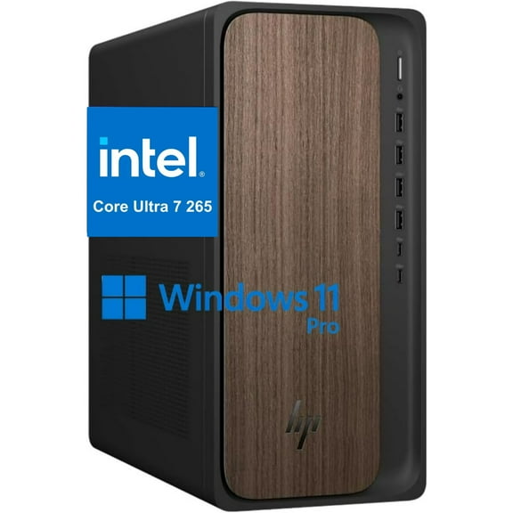 HP OmniDesk M03-0000t Desktop Computer, Intel Core Ultra 7 265, 64 GB DDR5 RAM, 1 TB SSD,Intel AI Boost,Wired KB & Mouse, Windows 11 Pro, Dark Wood