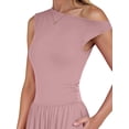 thumbnail image 4 of Women'S Summer Sleeveless Maxi Dress One Shoulder Casual Slim Swing Pleated Formal Dresses with Pockets Pink XL, 4 of 9