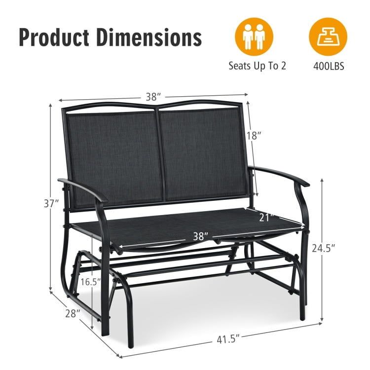 Aimee Lii Outdoor Double Chair, Patio Glider Bench, Porch, Backyard, Sturdy, Black Aimee Lii Outdoor Double Chair, Patio Glider Bench, Porch, Backyard, Sturdy, Black