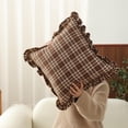 thumbnail image 2 of Pillow Covers 18x18 Pillow Covers 18x18 Plaid Ruffle Throw Pillow Cover Farmhouse Burgundy and White Checkered Pillowcase Shabby Chic Vintage Square Decorative Cushion Cover for Bed Sofa Living Room, 2 of 6