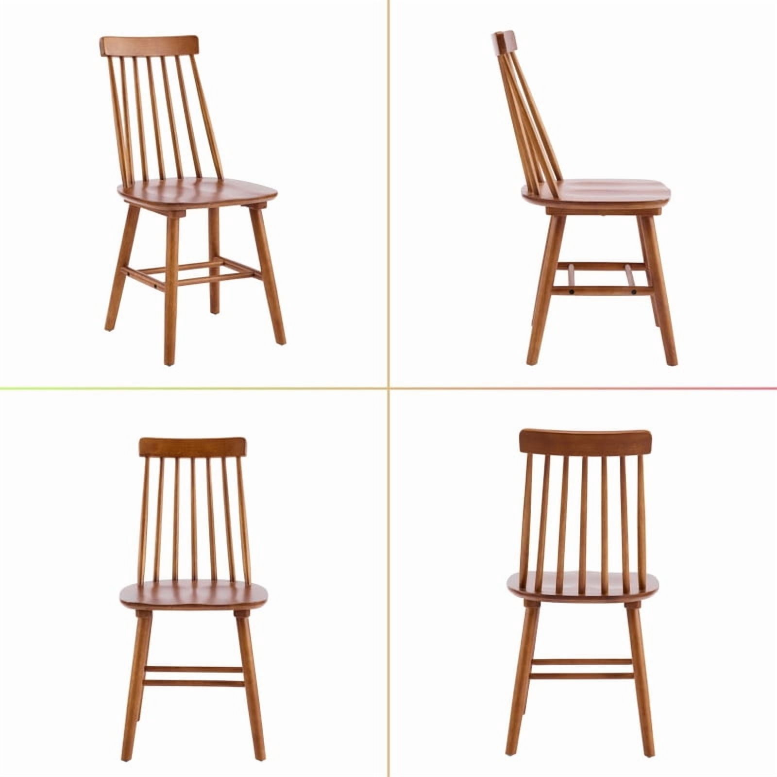 Solid Wood Dining Chairs Set of 2, Ergonomic Windsor Backrest Mid-Century Modern Armless Kitchen Side Chairs