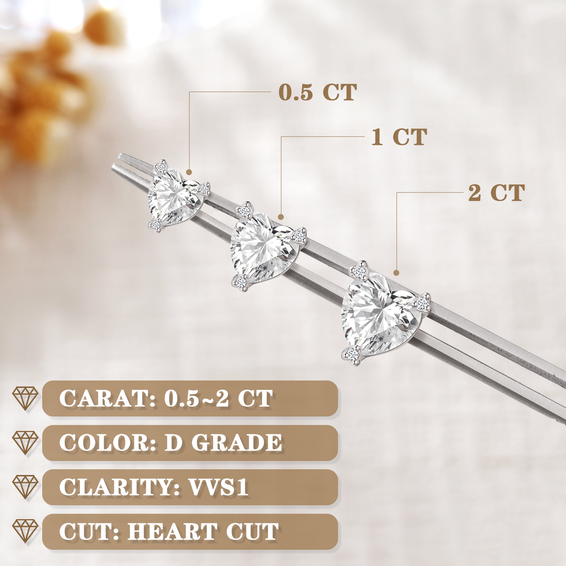Beautlace 4 Carat Heart Moissanite Solitaire Stud Earrings,D Color VVS1 Simulated Diamond 925 Sterling Silver Earrings Jewelry Gift for Women