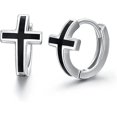 thumbnail image 1 of Pendientes de aro con forma de cruz de plata de ley hipoalergénicos para hombres y mujeres, 1 of 4