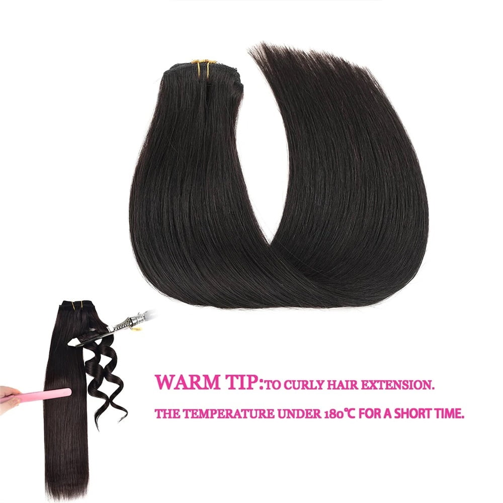 Clip in Hair Extensions Real Human Hair Remy Clip in Hair Extensions Double Weft #1B Natural Black