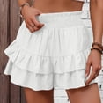 thumbnail image 2 of Linen Ruffle Shorts for Women Baggy Elastic High Waisted Layered Shorts Casual Flowy Wide Leg Tiered Shorts White L, 2 of 5