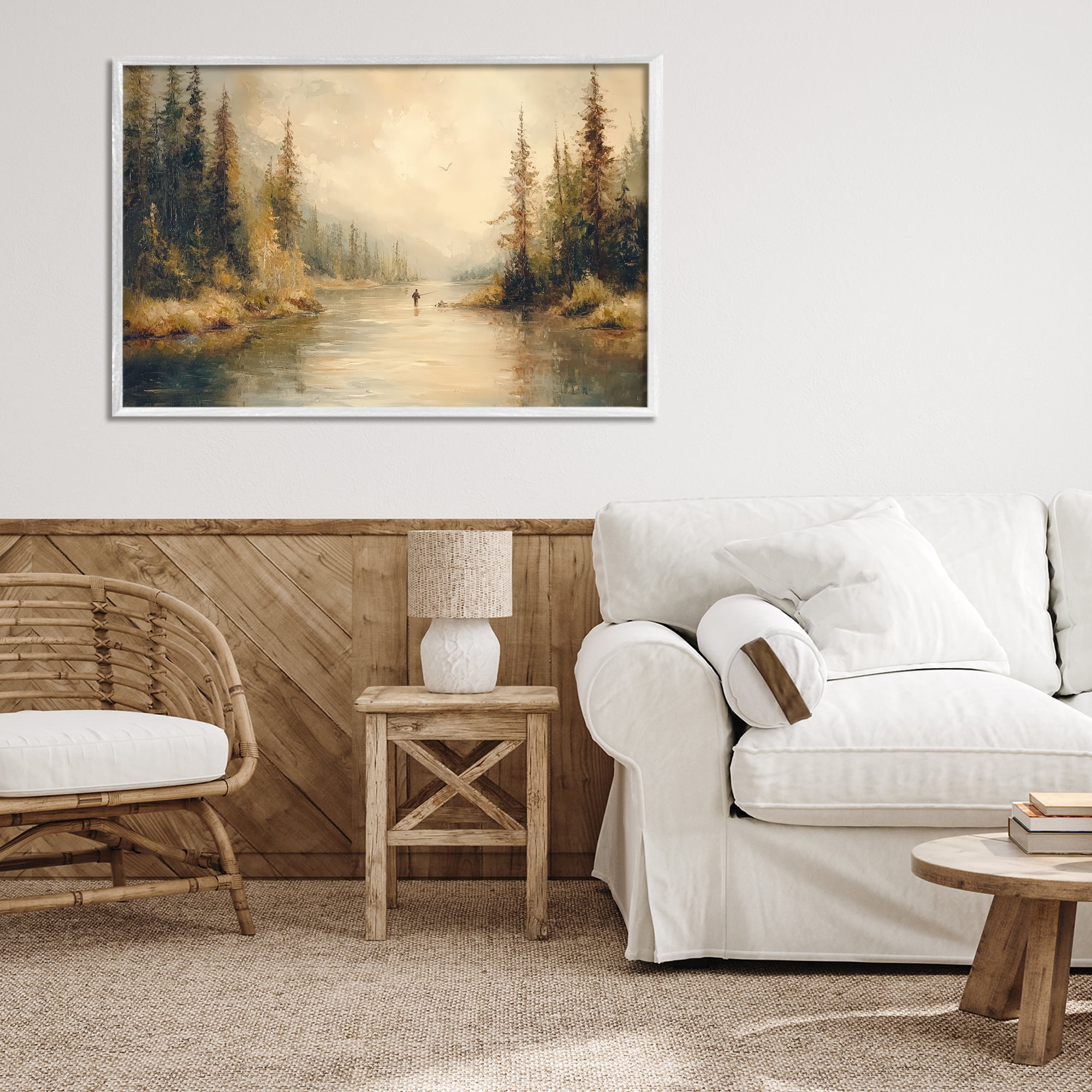 Stupell Industries Fly Fisher at Misty River White Framed Giclee Art, design by Petal Prints Design