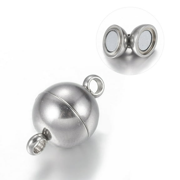 20Set 304 Stainless Steel Magnetic Clasps with Loops Round Stainless Steel Color 14x8mm Hole: 2mm