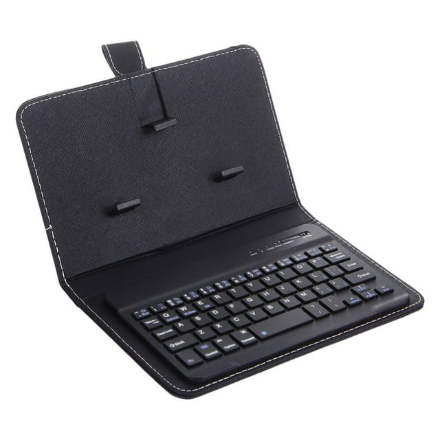 LEEYNEER Portable Wireless Bluetooth-compatible Keyboard with Faux Leather Case for iPhone Phone