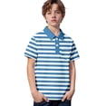 thumbnail image 2 of YMNXA Kids Boys Polo Shirt With Pocket Short Sleeve Lapel Striped Print Soft Comfortable Breathable Tee Top For Casual Daily Wear,Blue,7-8 Years, 2 of 5