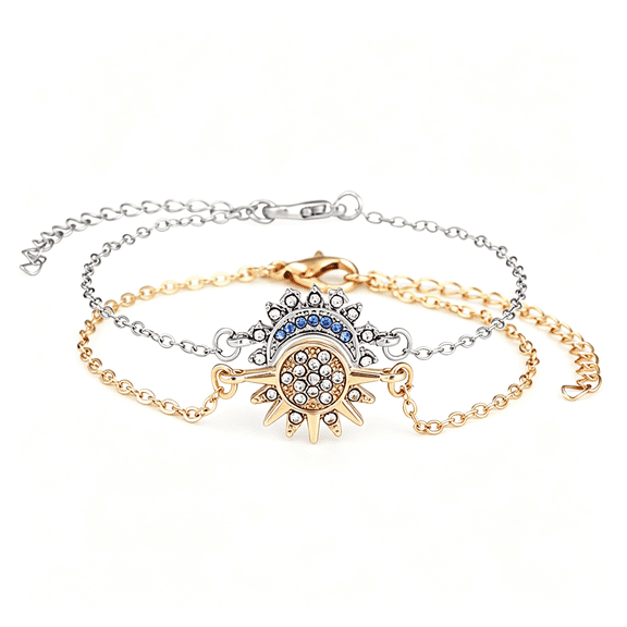 DESIGNICE Sun Moon Bracelet Set Stackable Bracelet for Women Men Sparkling Gold Sun Ring/Blue Moon Bracelet Couple Bracelet Matching Bracelet As Friendship Best Friend Jewelry for Women Men