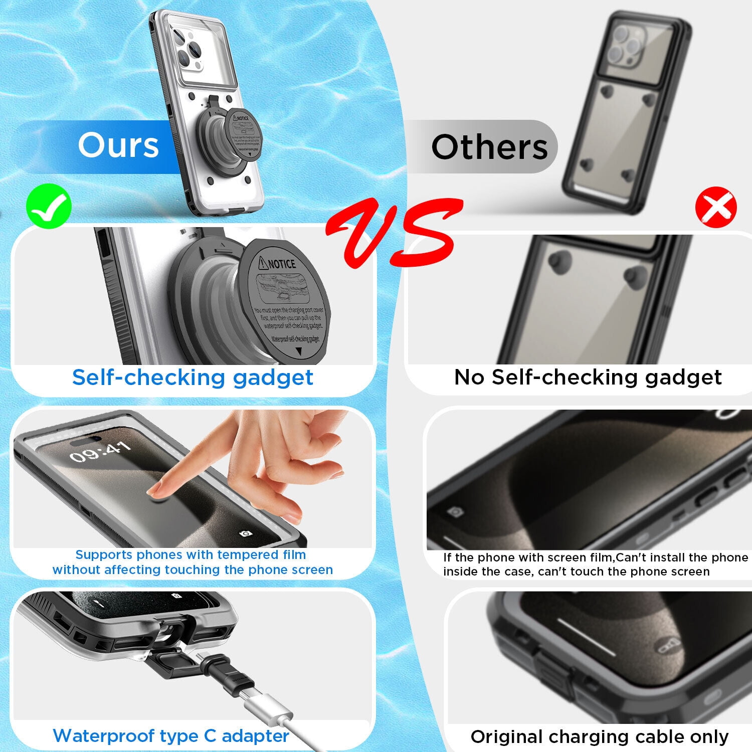AICase Waterproof Universal Underwater Pouch Dry Bag Beach Travel Essentials for Phone - iPhone Samsung LG Google Xiaomi Nokia Motorola