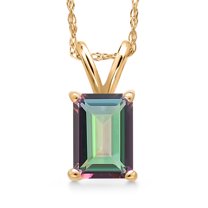 Gem Stone King 14K Yellow Gold Green Mystic Topaz Pendant Necklace for Women | 1.00 Cttw | Gemstone November Birthstone | Octagon 7X5MM | With 18 inch Chain