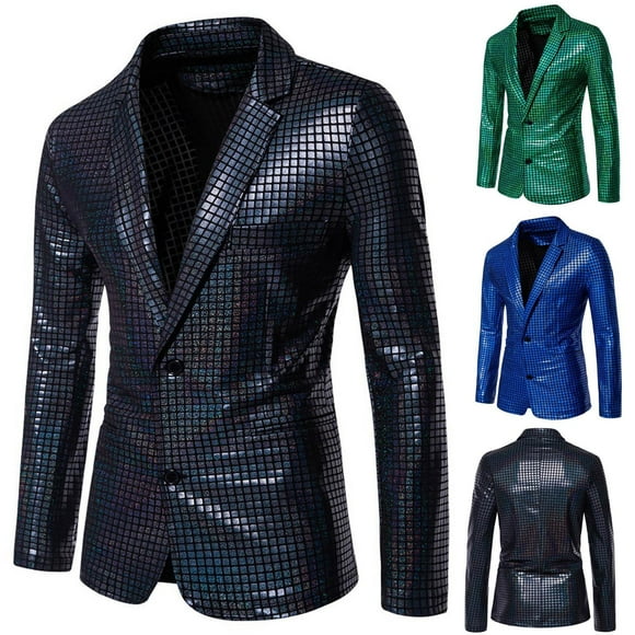 UVEASISHA Slim Fit Formal Suits for Men Shiny Prom Party Jackets Single Breasted Notch Lapel Stylish Tuxedo 2024 Fashion Dinner Suit Jacket 50 Percent off Deals Today,Green,S