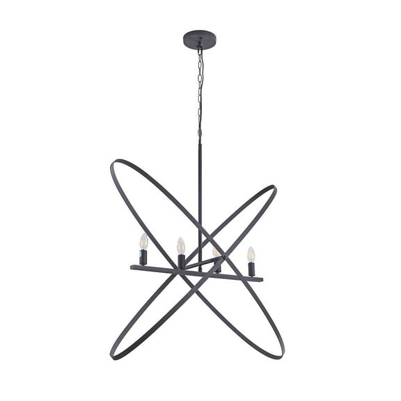 Ore International 29"L X 15"W X 37.5"H 4 Led Matte Black Atom Brass Metal Pendant
