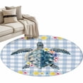 thumbnail image 2 of Area Rug 48in, Ocean Sea Turtle Nautical Floor Carpet Living Room Rug, Summer Lemon Blue Plaid Non-Slip Welcome Mat Indoor Rugs for Bedroom Dining Room, 2 of 9