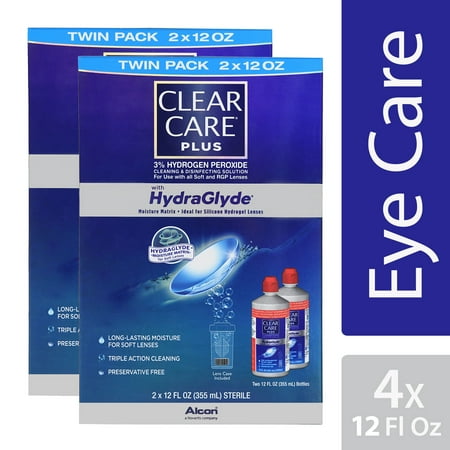 (2 Pack) Clear Care Plus With HydraGlyde Clean & Disanfecting Solution Twin Pack - 2 PK, 12.0 FL (Best Contact Lens Cleaning Solution)