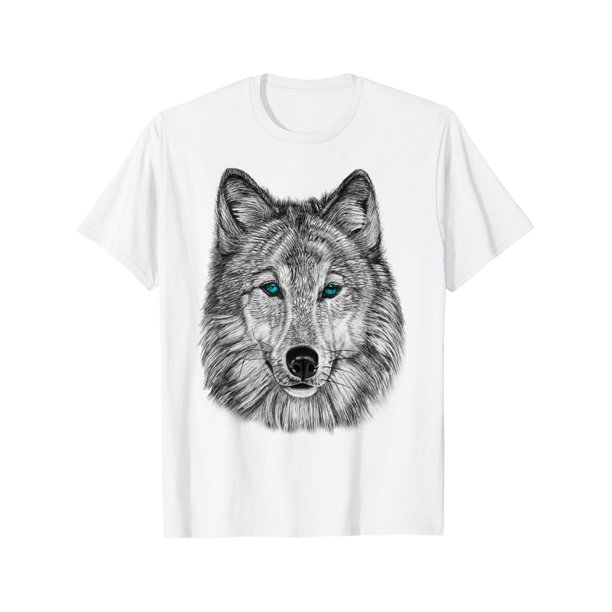 Fearless Eye Of The Wolf Face Print Black And White Graphic T-Shirt Tops Tee