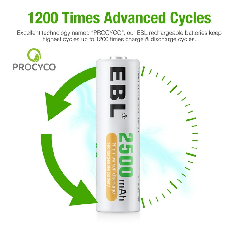 EBL Rechargeable AA Batteries (8 Pack) 1.2V 2500mAh High Performance  Pre-Charged Replace for Alkaline Batteries
