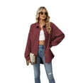 thumbnail image 3 of Corduroy Button Down Shirts for Women Dressy Casual Long Sleeve Loose Fit Shacket with Pocket Claret L, 3 of 9