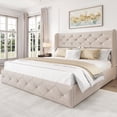 thumbnail image 4 of Breltam Full Size Bed Frame with 4 Storage Drawers, Wingback Tufted Headboard, LED Lights, Beige Velvet Upholstered Platform Bed, No Box Spring Needed, 4 of 9