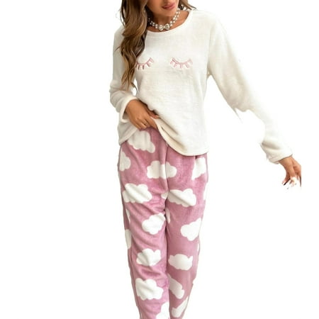 

Cute Print Round Neck Pant Sets Long Sleeve Multicolor Womens Pajama Sets (Women s)