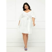 ELOQUII Elements Women's Plus Size Belted Eyelet Dress